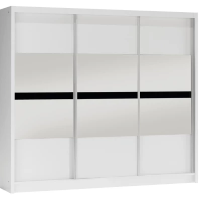 Šatní skříň 250 JANETTA se zrcadlem - bílá / černé sklo