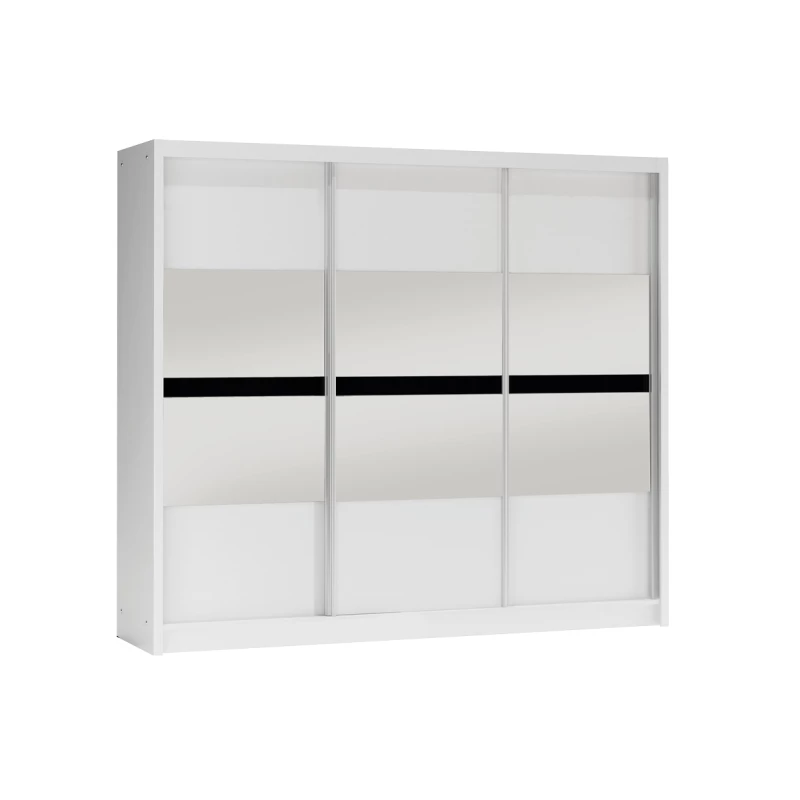 Šatní skříň 250 JANETTA se zrcadlem - bílá / černé sklo