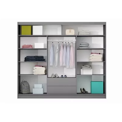 Šatní skříň 250 JANETTA se zrcadlem - bílá / černé sklo