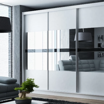 Šatní skříň 250 JANETTA se zrcadlem - bílá / černé sklo