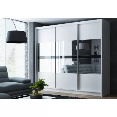 Šatní skříň 250 JANETTA se zrcadlem - bílá / černé sklo