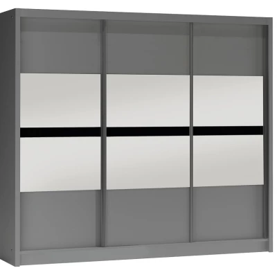 Šatní skříň 250 JANETTA se zrcadlem - grafit / černé sklo