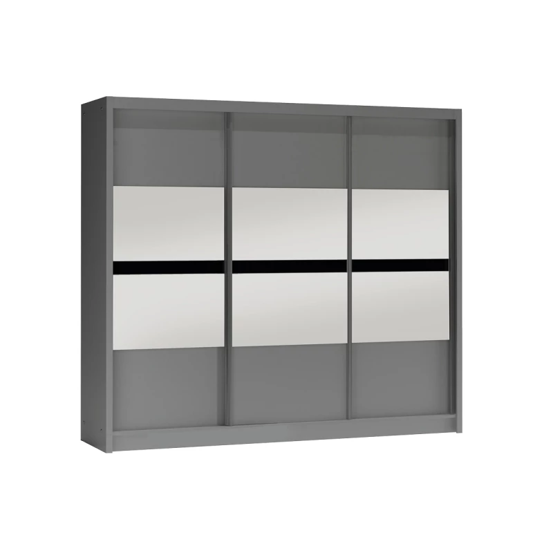 Šatní skříň 250 JANETTA se zrcadlem - grafit / černé sklo