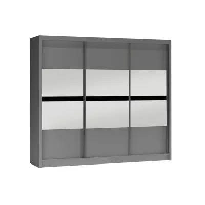 Šatní skříň 250 JANETTA se zrcadlem - grafit / černé sklo