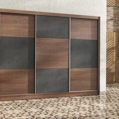 Šatní skříň 250 NAOK s posuvnými dveřmi - dub stirling / hnědý beton