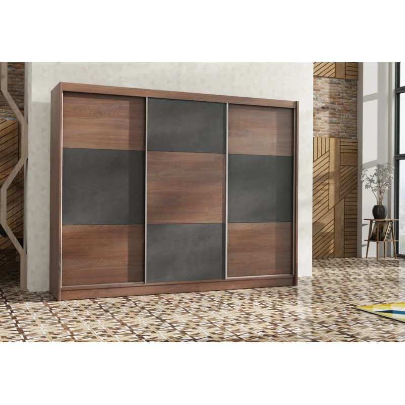 Šatní skříň 250 NAOK s posuvnými dveřmi - dub stirling / hnědý beton