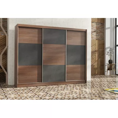 Šatní skříň 250 NAOK s posuvnými dveřmi - dub stirling / hnědý beton