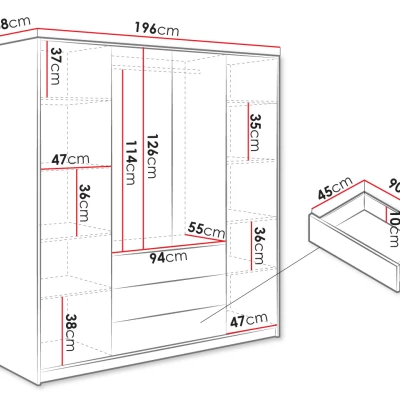 Čtyřdveřová šatní skříň 196 AGNESA se zrcadly - dub wotan / černá