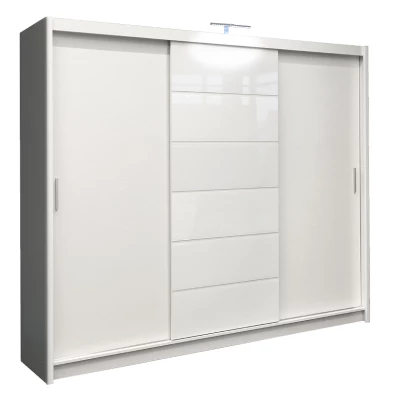 Třídveřová šatní skříň 250 FRANCISKA - bílá / bílé sklo