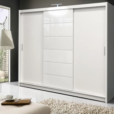 Třídveřová šatní skříň 250 FRANCISKA - bílá / bílé sklo