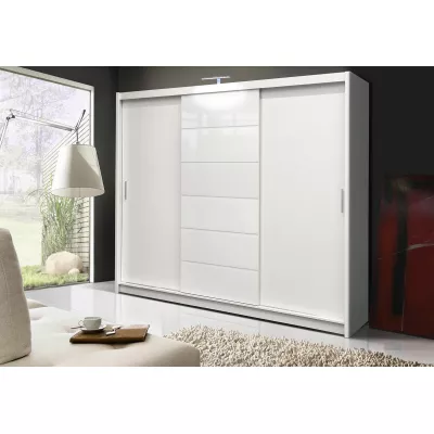 Třídveřová šatní skříň 250 FRANCISKA - bílá / bílé sklo