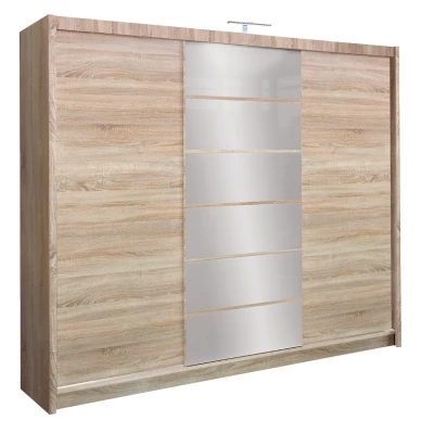 Třídveřová šatní skříň 250 FRANCISKA - dub sonoma / zrcadlo