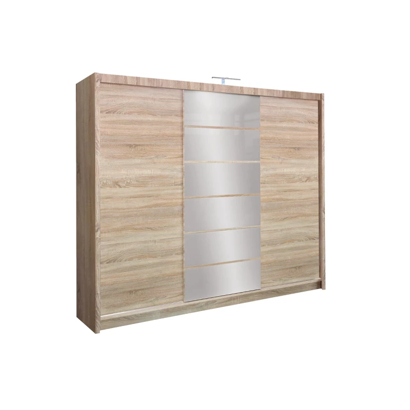 Třídveřová šatní skříň 250 FRANCISKA - dub sonoma / zrcadlo