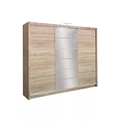 Třídveřová šatní skříň 250 FRANCISKA - dub sonoma / zrcadlo