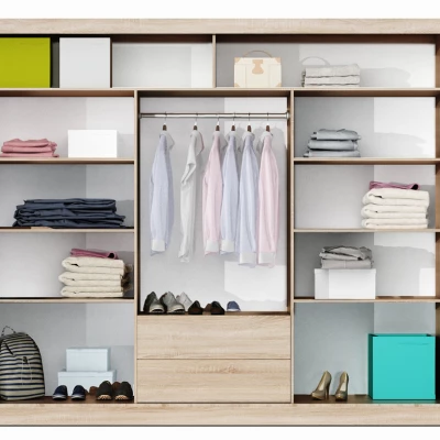 Třídveřová šatní skříň 250 FRANCISKA - dub sonoma / zrcadlo