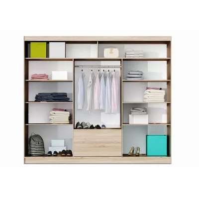 Třídveřová šatní skříň 250 FRANCISKA - dub sonoma / zrcadlo