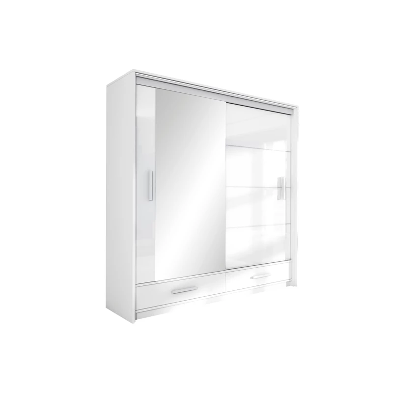 Šatní skříň 208 IREM se zrcadlem - bílá / lesklá bílá