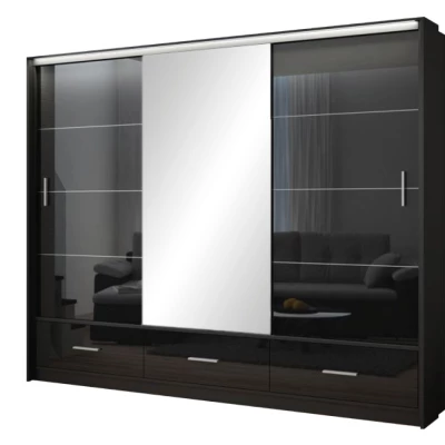 Šatní skříň 255 IREM se zrcadlem - černá / lesklá černá