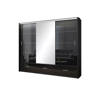 Šatní skříň 255 IREM se zrcadlem - černá / lesklá černá