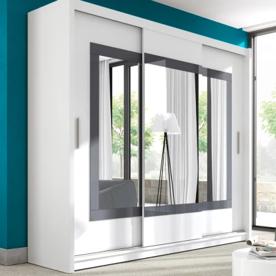 Šatní skříň 250 KLAUDIE s posuvnými dveřmi - bílá / grafitové sklo