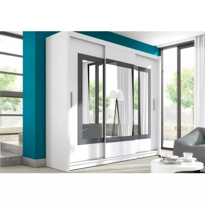 Šatní skříň 250 KLAUDIE s posuvnými dveřmi - bílá / grafitové sklo