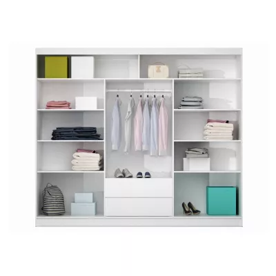 Šatní skříň 250 KLAUDIE s posuvnými dveřmi - bílá / grafitové sklo