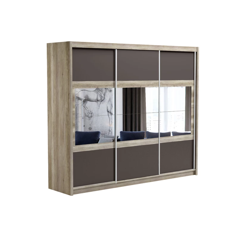 Šatní skříň 250 ALOHI s posuvnými dveřmi - dub canyon / šedohnědá