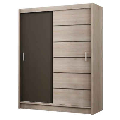 Šatní skříň 203 SOLANGE s posuvnými dveřmi - dub sonoma / šedohnědá