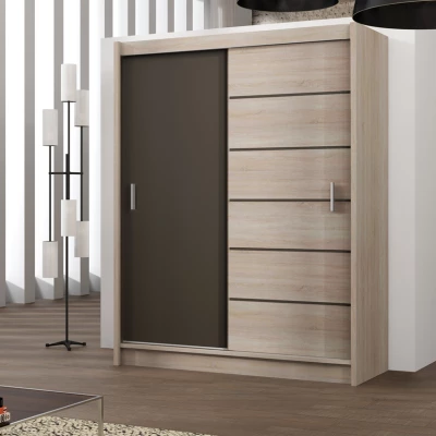 Šatní skříň 203 SOLANGE s posuvnými dveřmi - dub sonoma / šedohnědá