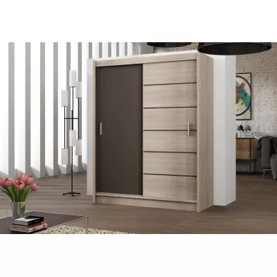 Šatní skříň 203 SOLANGE s posuvnými dveřmi - dub sonoma / šedohnědá