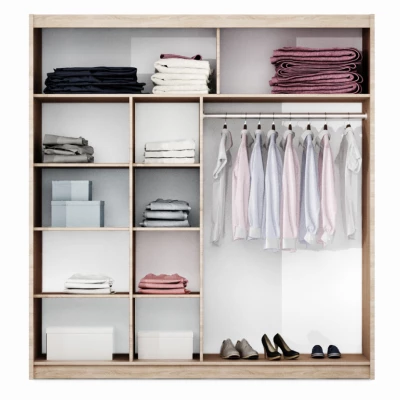 Šatní skříň 203 SOLANGE s posuvnými dveřmi - dub sonoma / šedohnědá