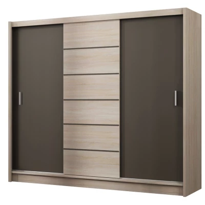 Šatní skříň 250 SOLANGE s posuvnými dveřmi - dub sonoma / šedohnědá