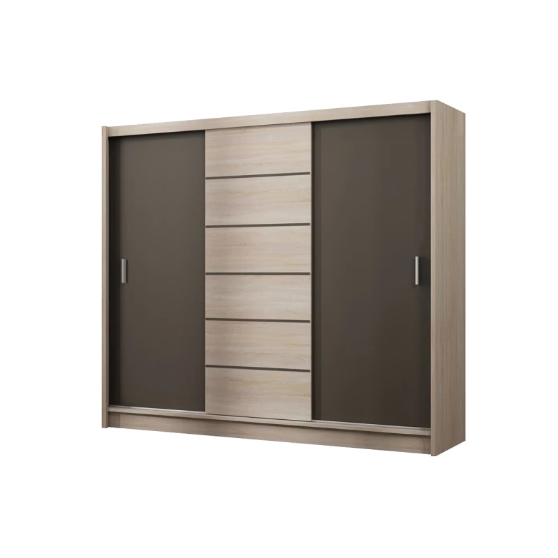 Šatní skříň 250 SOLANGE s posuvnými dveřmi - dub sonoma / šedohnědá