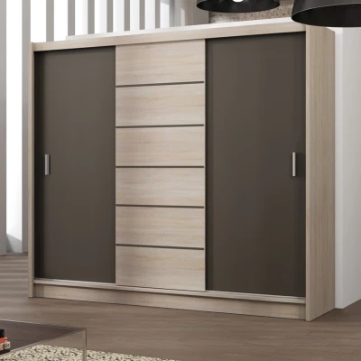 Šatní skříň 250 SOLANGE s posuvnými dveřmi - dub sonoma / šedohnědá