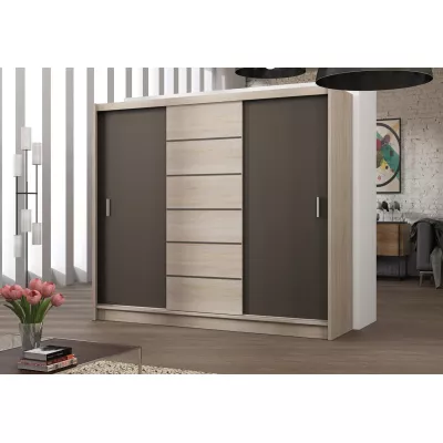 Šatní skříň 250 SOLANGE s posuvnými dveřmi - dub sonoma / šedohnědá