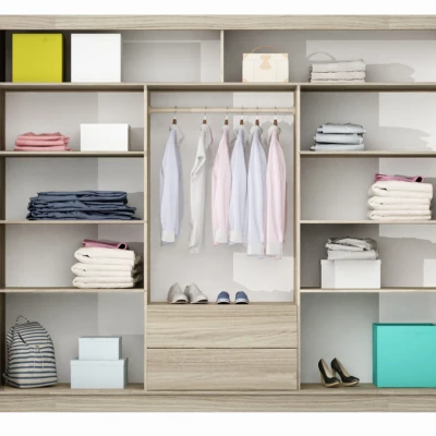 Šatní skříň 250 SOLANGE s posuvnými dveřmi - dub sonoma / šedohnědá