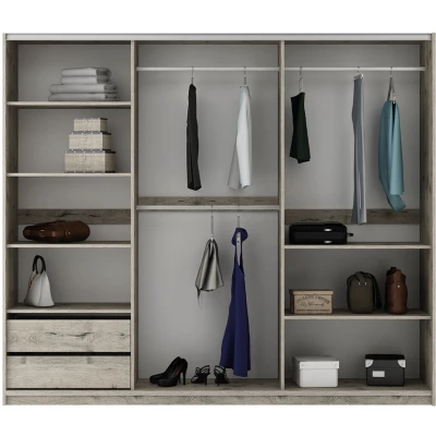 Šatní skříň 250 ILSA se zrcadly - dub wellington