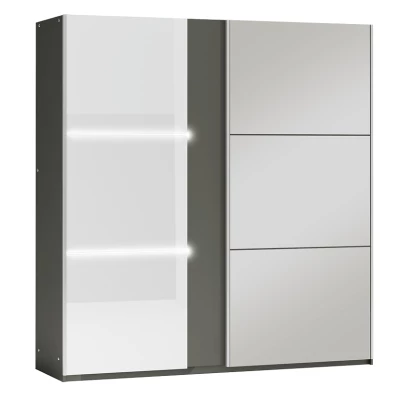 Zrcadlová šatní skříň 200 JENOVEFA - grafitová / lesklá bílá