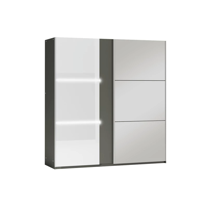 Zrcadlová šatní skříň 200 JENOVEFA - grafitová / lesklá bílá