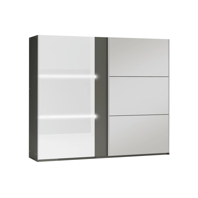 Zrcadlová šatní skříň 250 JENOVEFA - grafitová / lesklá bílá