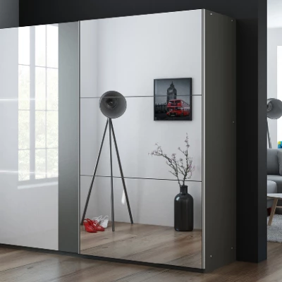 Zrcadlová šatní skříň 250 JENOVEFA - grafitová / lesklá bílá