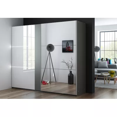 Zrcadlová šatní skříň 250 JENOVEFA - grafitová / lesklá bílá