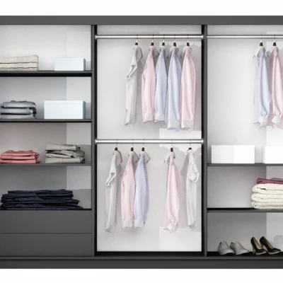 Zrcadlová šatní skříň 250 JENOVEFA - grafitová / lesklá bílá