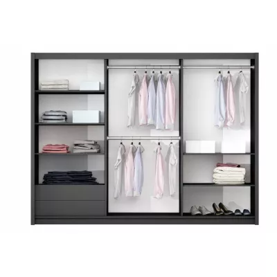 Zrcadlová šatní skříň 250 JENOVEFA - grafitová / lesklá bílá