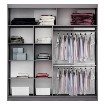 Šatní skříň 203 DIONE s posuvnými dveřmi - dub craft / grafitové sklo