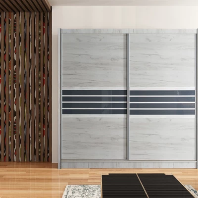 Šatní skříň 203 DIONE s posuvnými dveřmi - dub craft / grafitové sklo