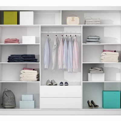 Šatní skříň 250 DIONE s posuvnými dveřmi - dub craft / grafitové sklo