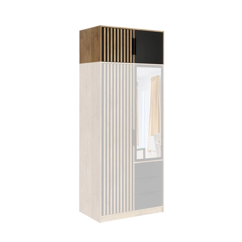 Nástavba na šatní skříň 100 AGNESA - dub wotan / černá