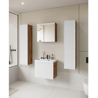 Koupelnový set se zrcadlem IZORIA XL 2 - dub wotan / bílá + umyvadlo ZDARMA