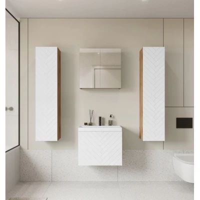 Koupelnový set se zrcadlem IZORIA XL 1 - dub wotan / bílá + umyvadlo ZDARMA